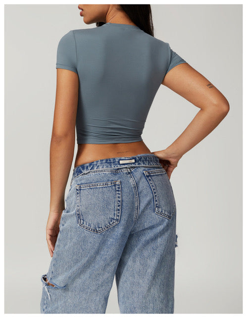 Storm Cloud Tight- Fitted Crop Shirt