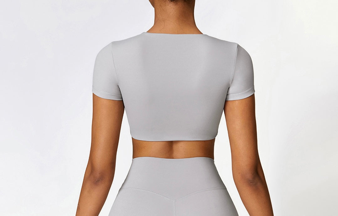 Light Grey Casual Sports Short Sleeved Gym Top