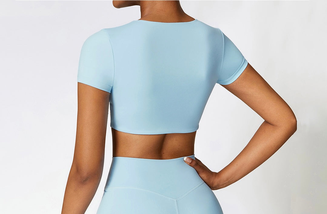 Light Blue Casual Sports Short Sleeved Gym Top