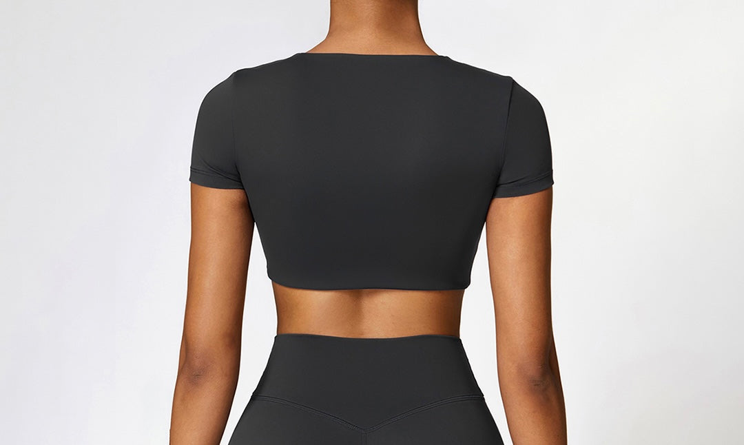 Black Casual Sports Short Sleeved Gym Top