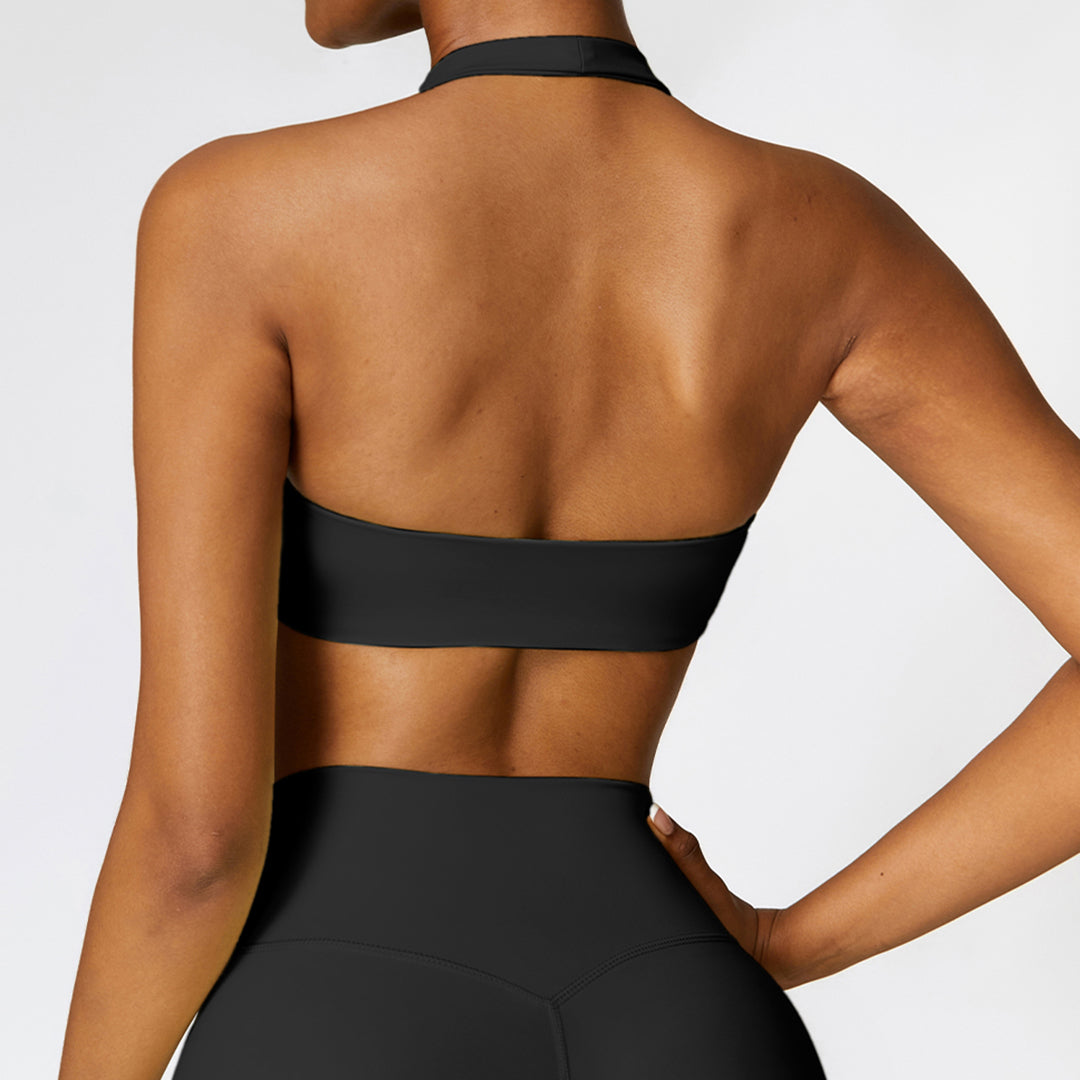 Jet Black Halter Sports Bra