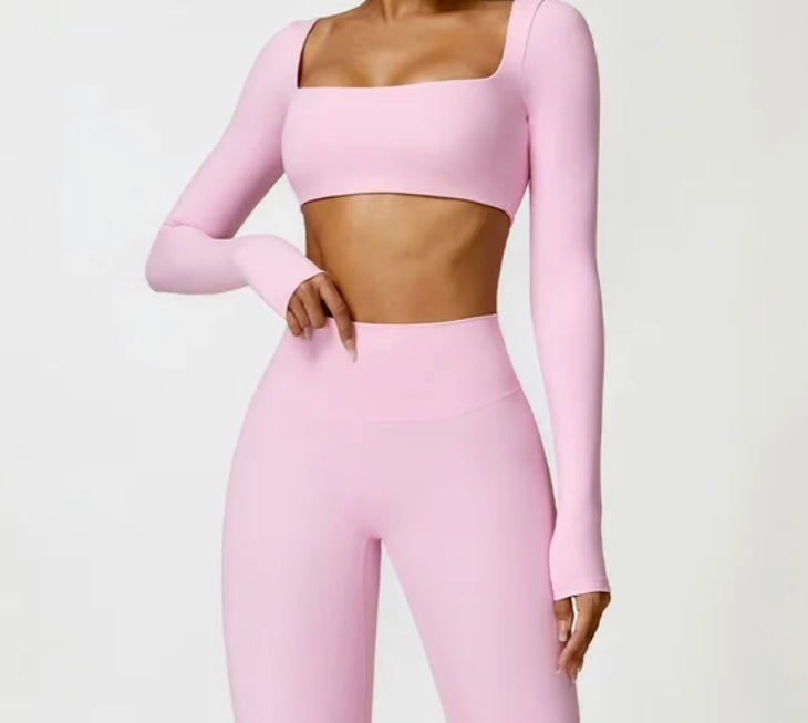 Soft Pink Solid Long Sleeve Crop