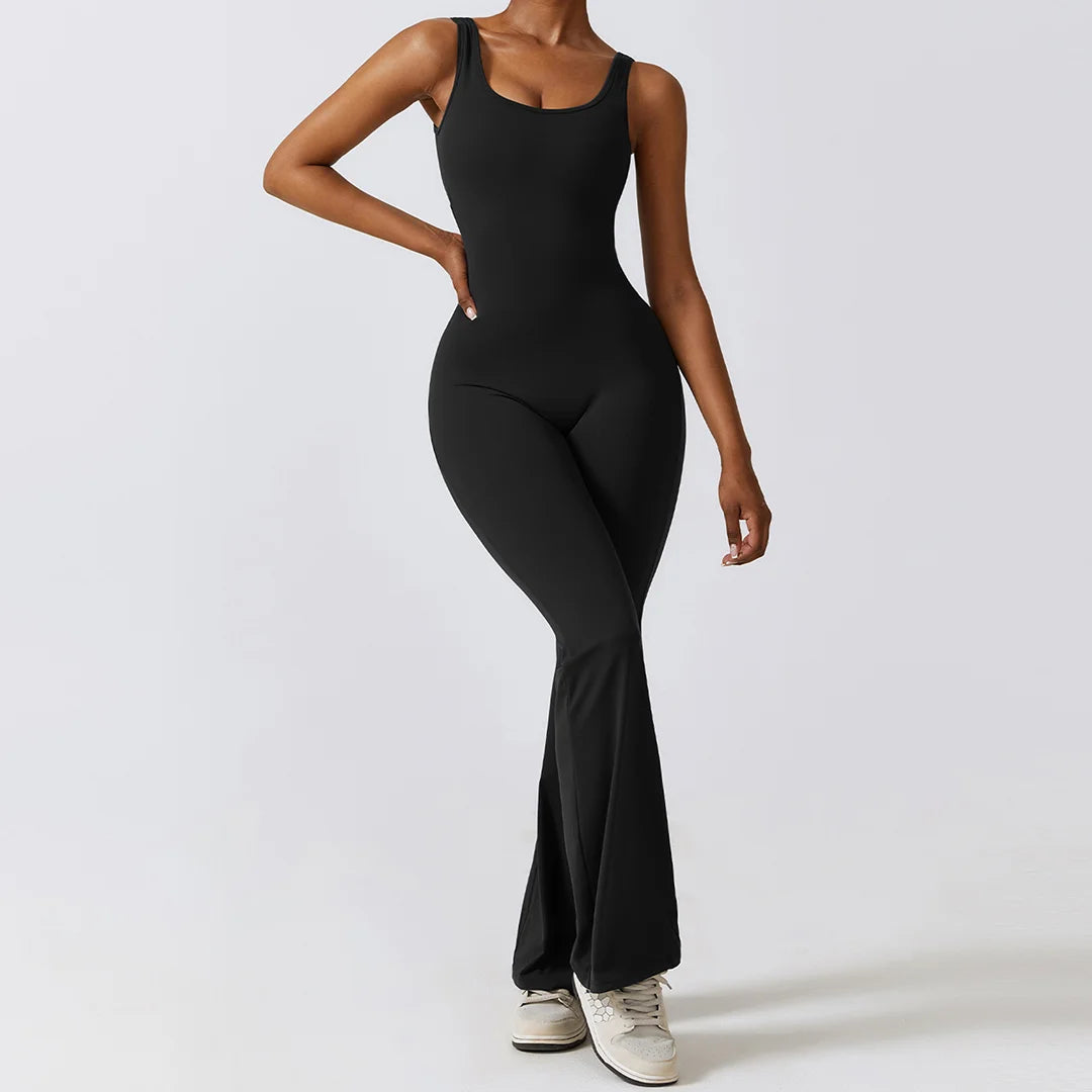 Black Flared Butt Scrunch Body-Suit