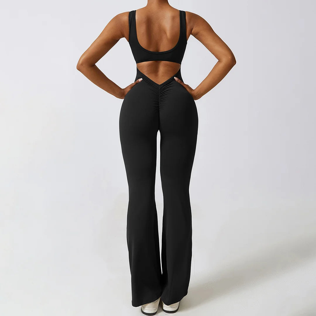 Black Flared Butt Scrunch Body-Suit
