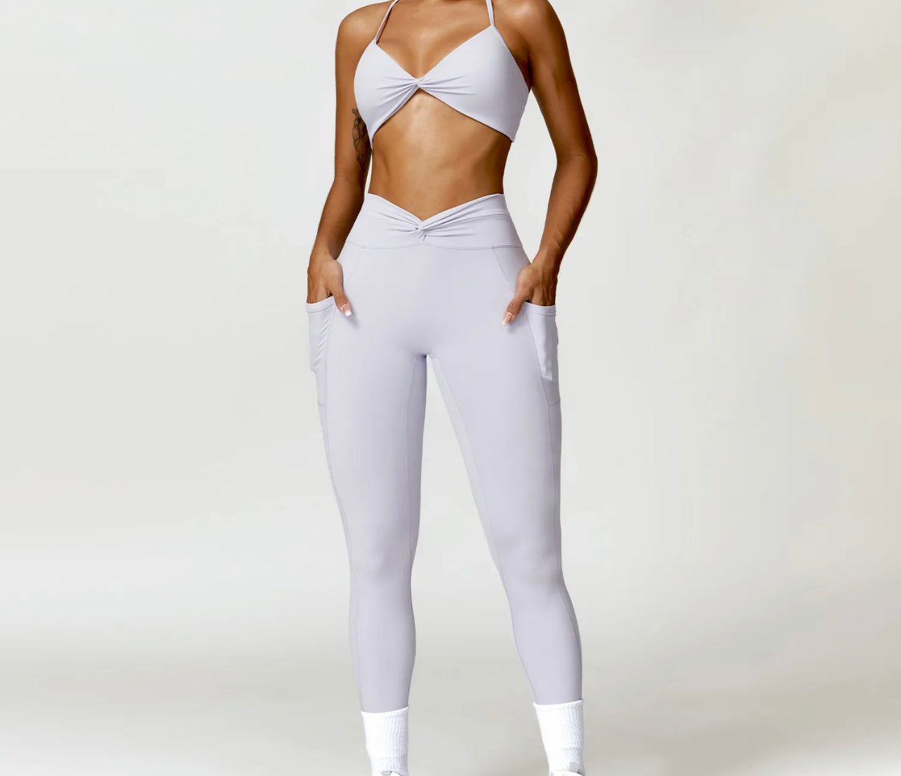Soft Grey Twist Long Spandex with Pockets