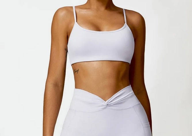 Soft Grey Solid Sports Bra with Back Twist Design