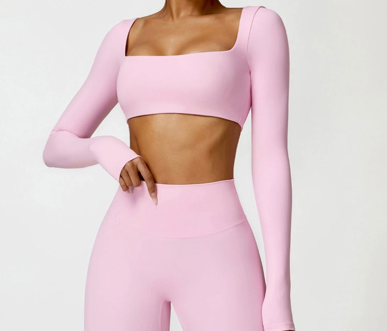 Soft Pink Solid Long Sleeve Crop