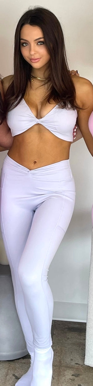 Soft Grey Twist Sports Bra with Open Back