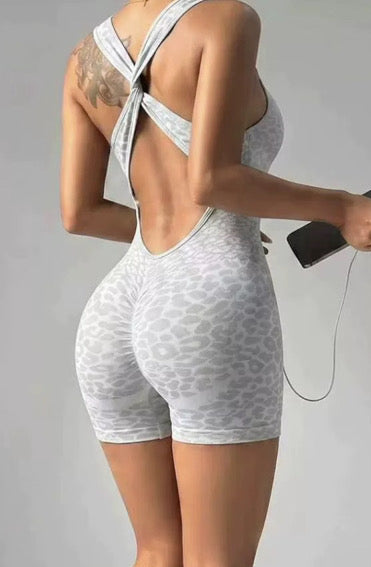 WHITE  LEOPARD SHORT BODYSUIT