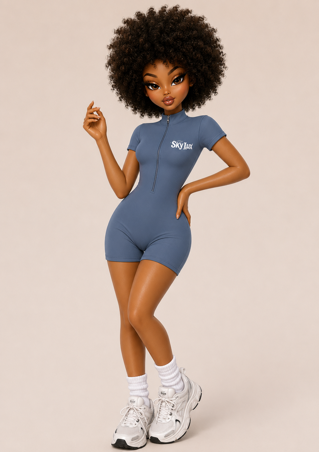 MAIN CHARACTER ZIP BODY SUIT LIGHT BLUE