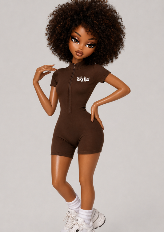 MAIN CHARACTER ZIP BODY SUIT BROWN
