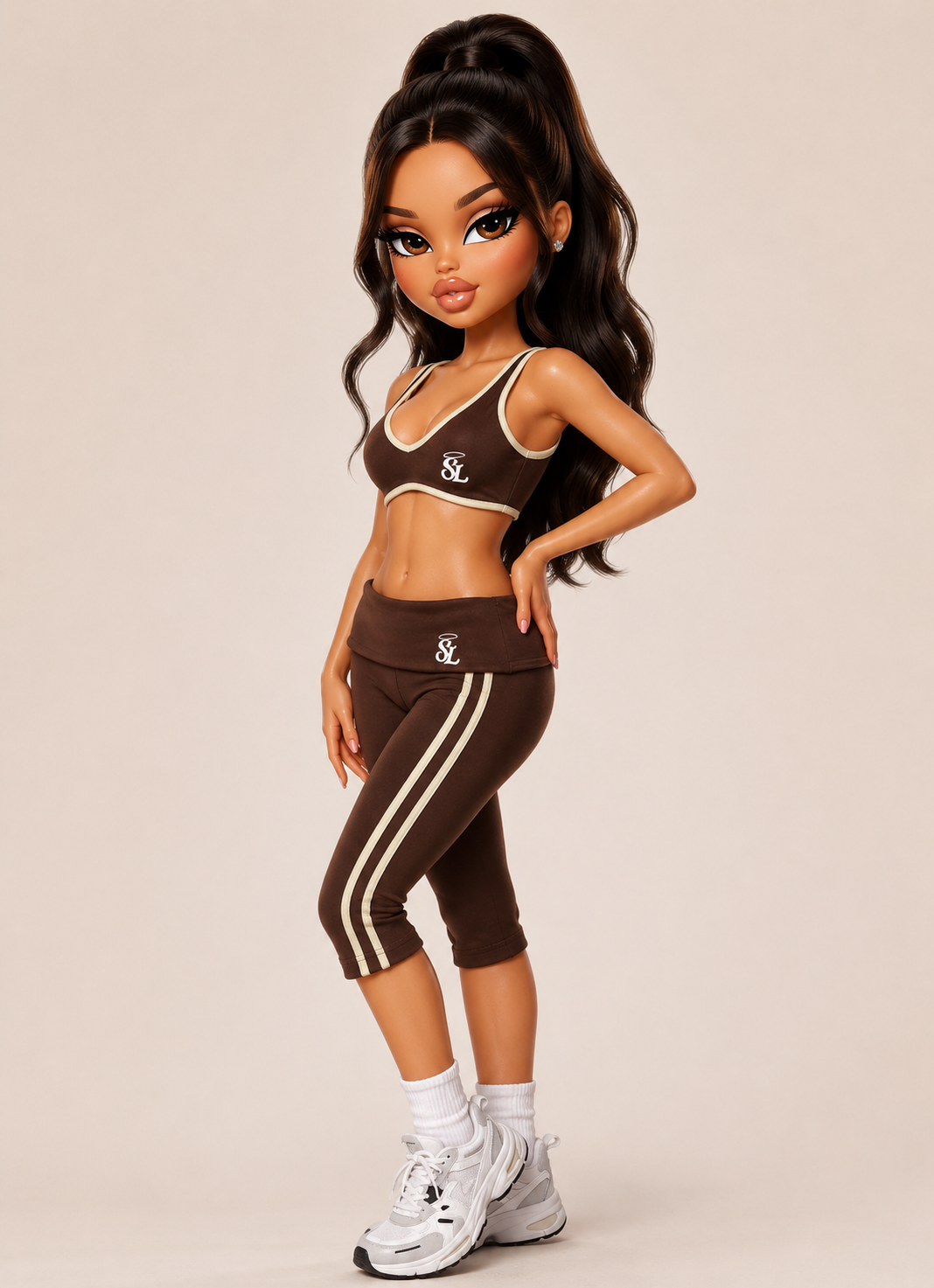 90s DOLL STRIPE LEGGINGS BROWN