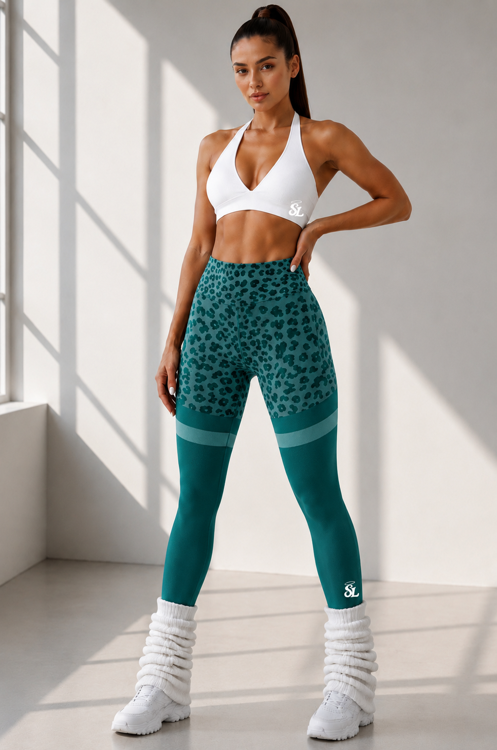 LEOPARD LEGGINGS -TEAL