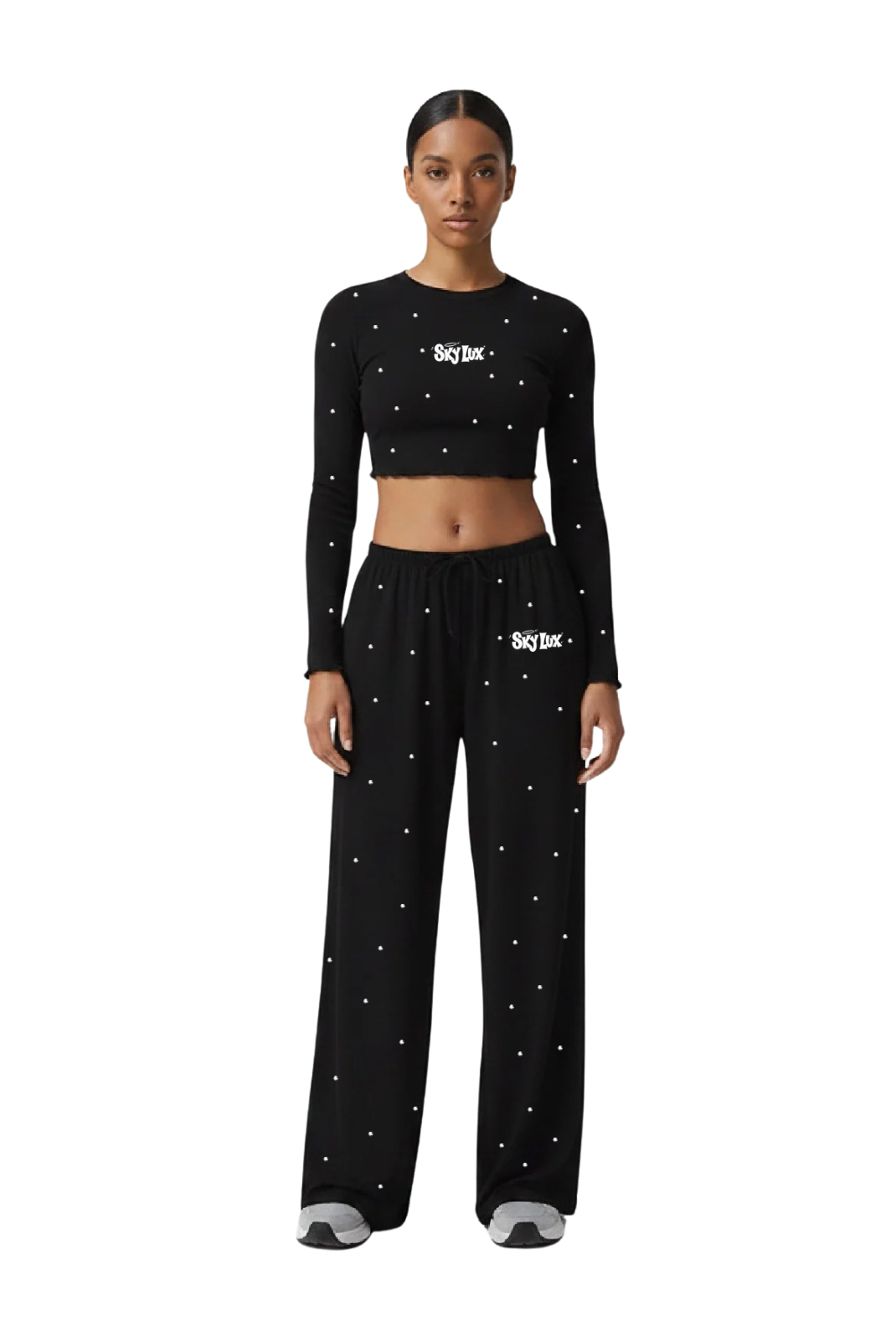 MIDNIGHT ALL OVER RHINESTONE FLOWY PANTS