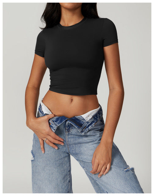 Jet Black Tight-Fitted Crop Shirt