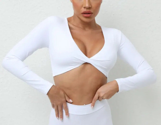 Bright White Long Sleeve Twist Bra