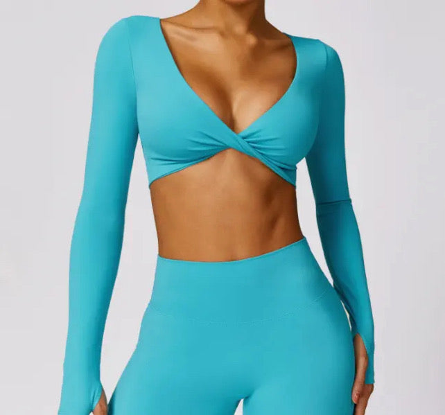 Long Sleeve Teal Twist Bra