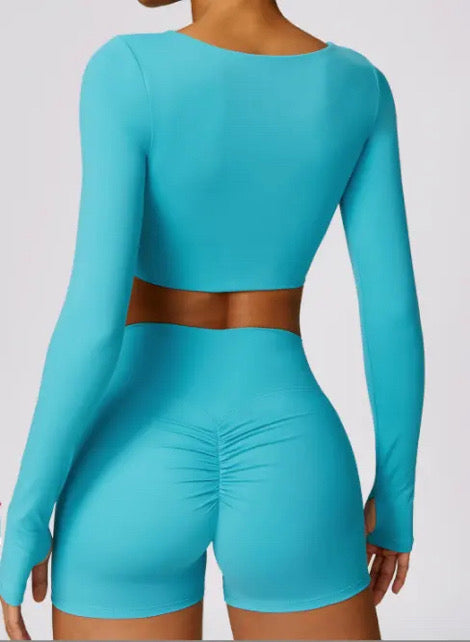 Long Sleeve Teal Twist Bra