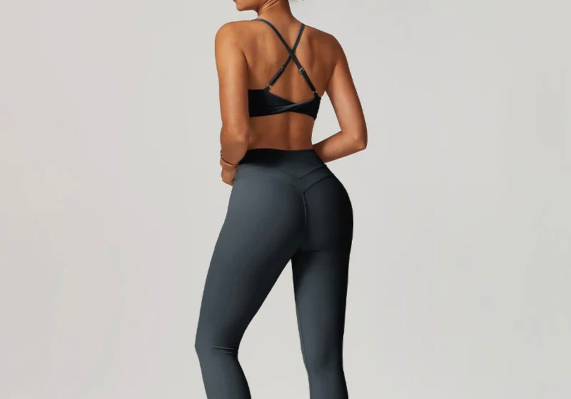 Charcoal Twist Back Sports Bra