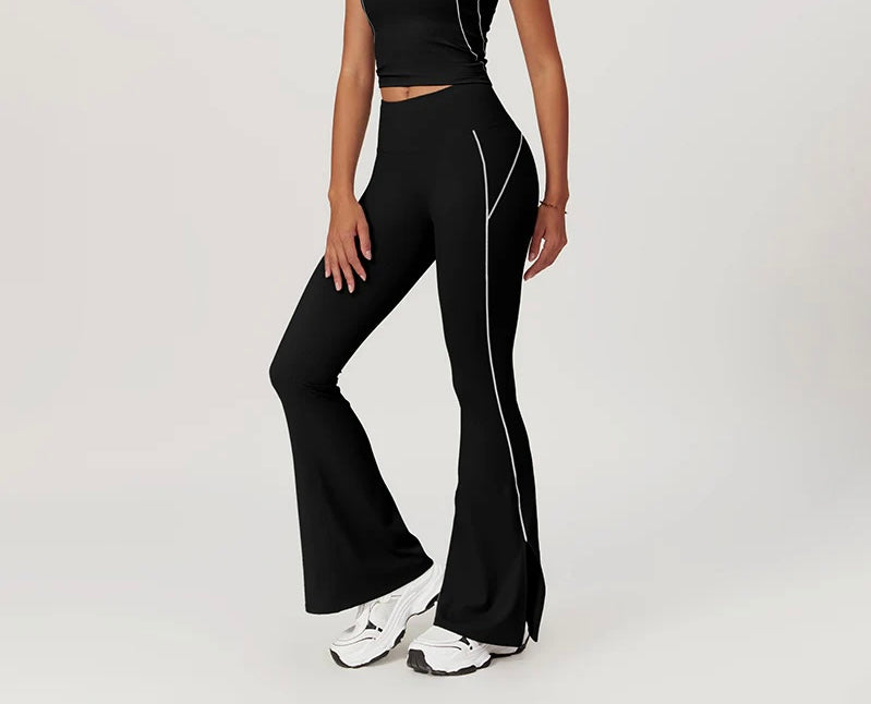 Jet Black Two Tone Flared Leggings