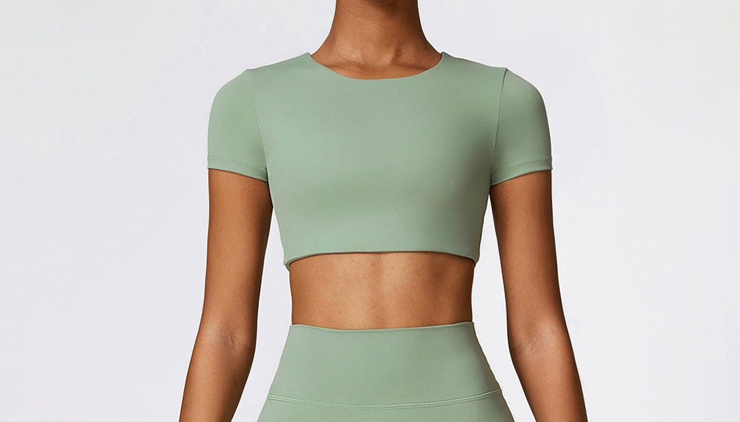 Green Casual Sports Short Sleeved Gym Top