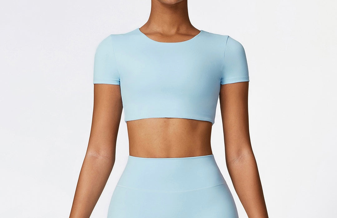 Light Blue Casual Sports Short Sleeved Gym Top