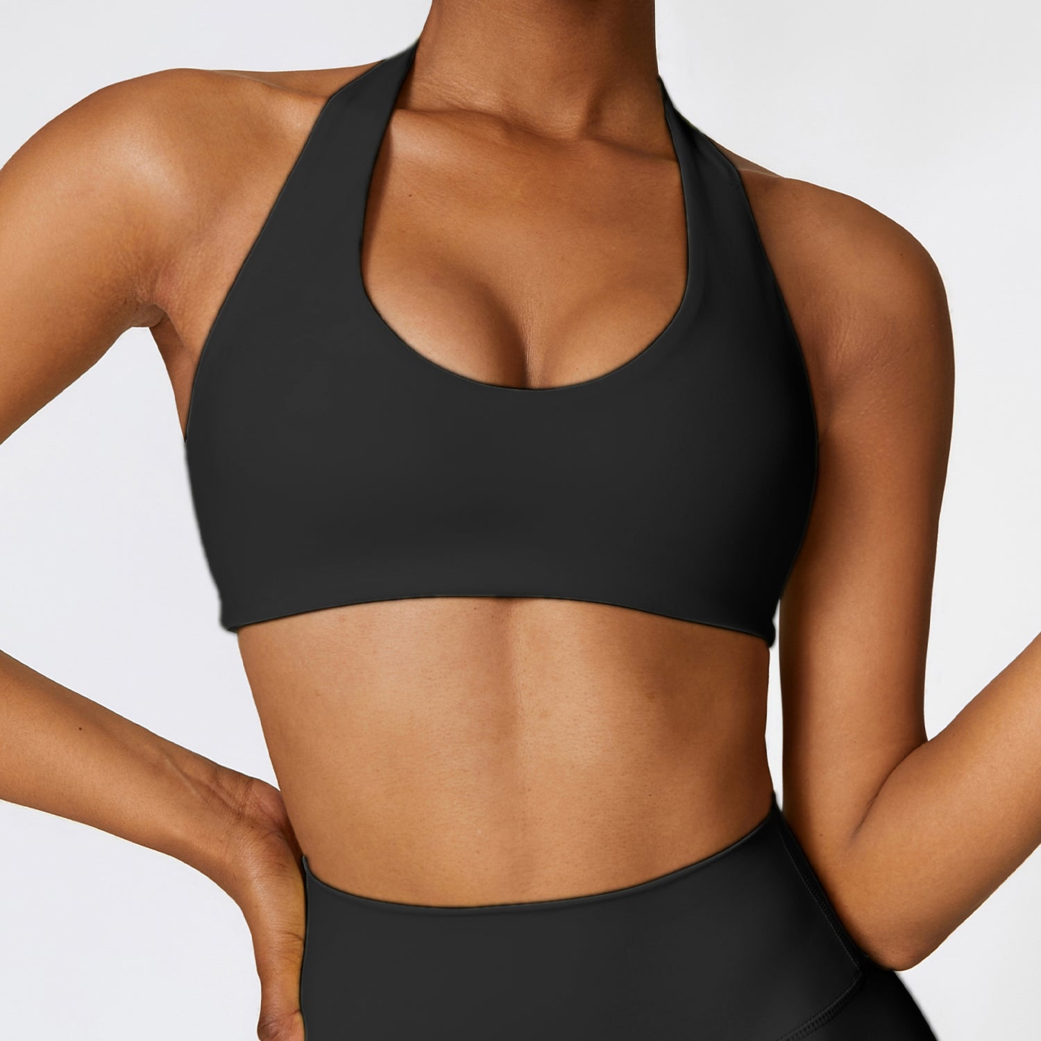 Jet Black Halter Sports Bra