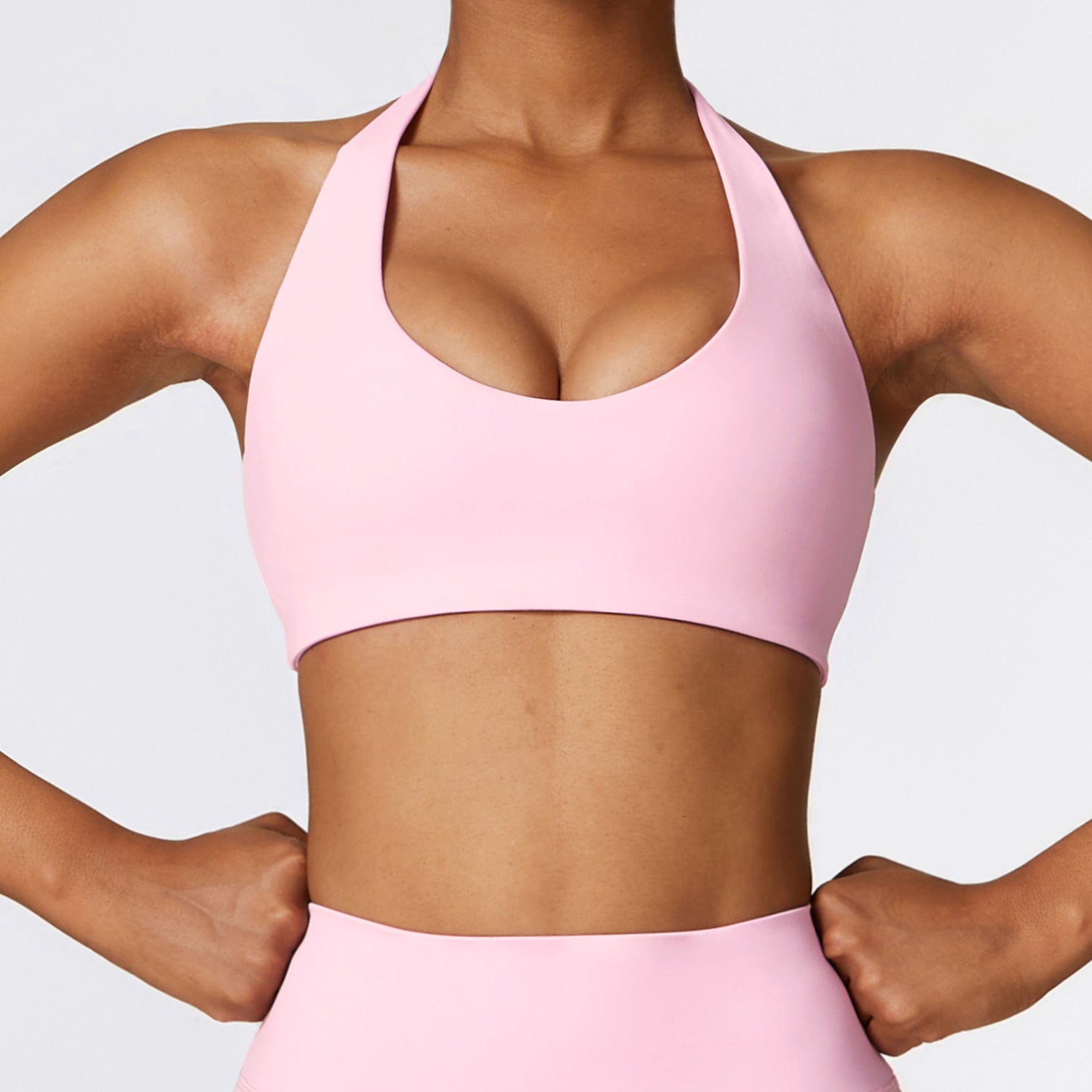 Soft Pink Halter Sports Bra