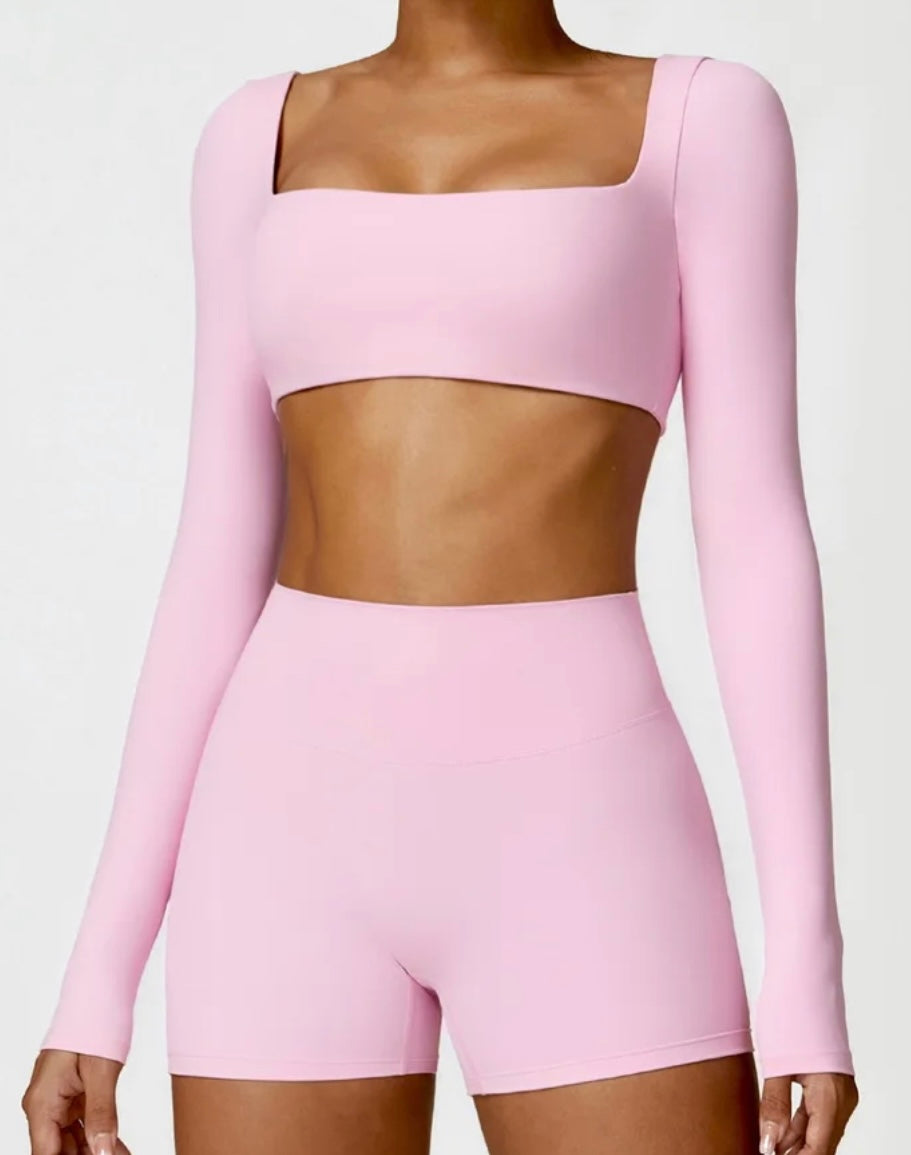 Soft Pink Solid Long Sleeve Crop