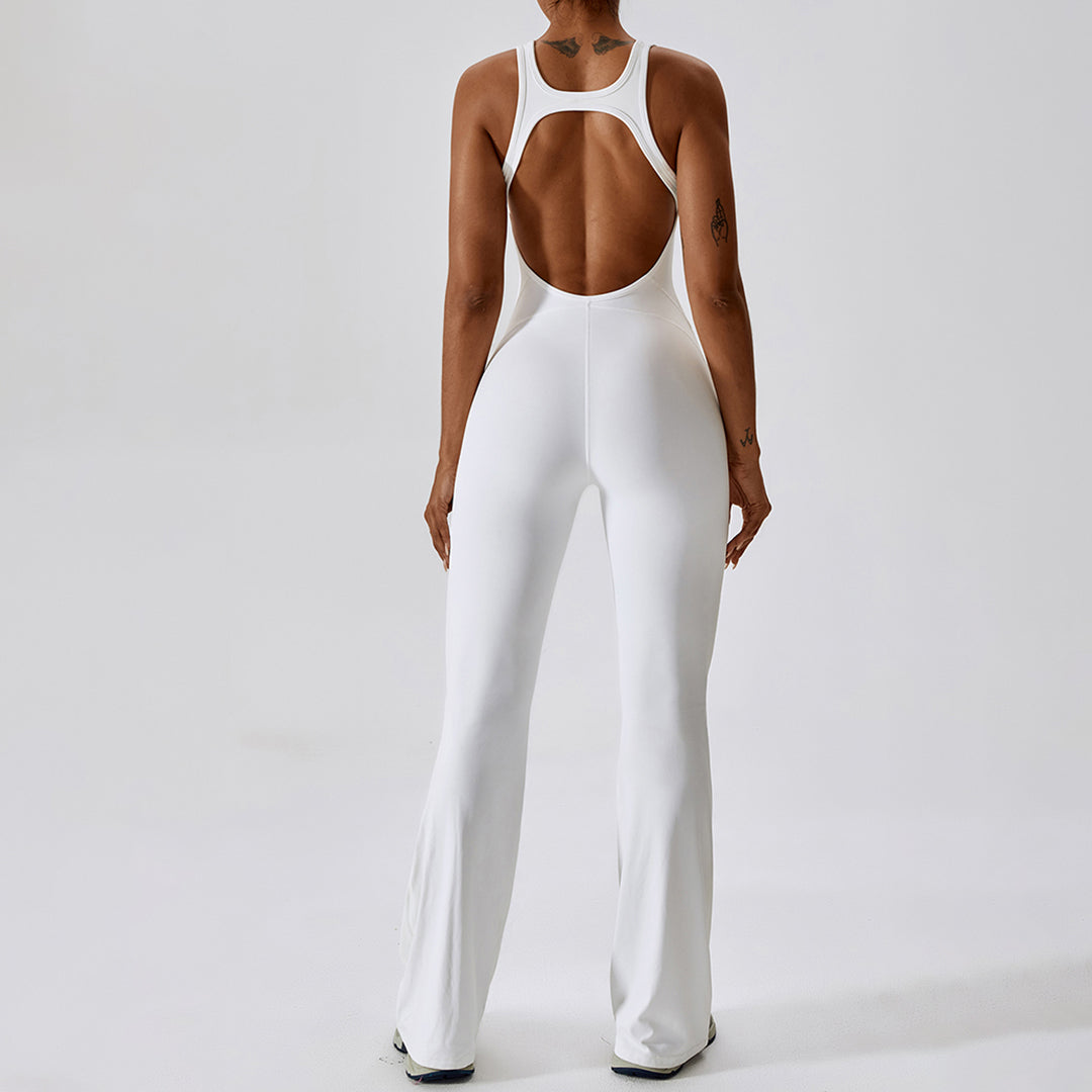 White Solid Flare Long Spandex Cutout Back