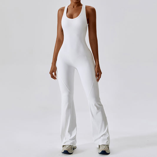 White Solid Flare Long Spandex Cutout Back