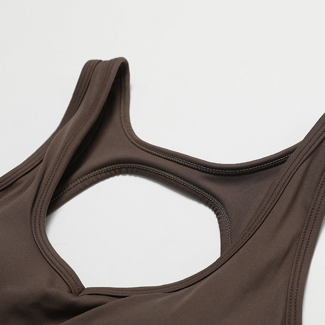 Coffee Solid Flare Long Spandex Cutout Back