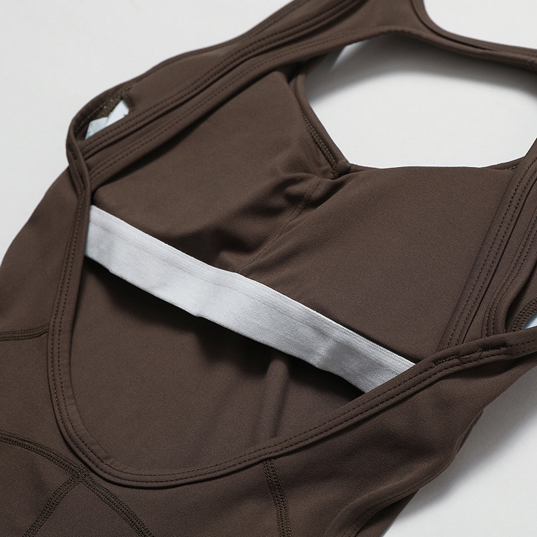 Coffee Solid Flare Long Spandex Cutout Back