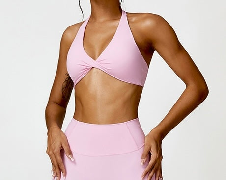 Soft Pink Twist Sports Bra with Open Back