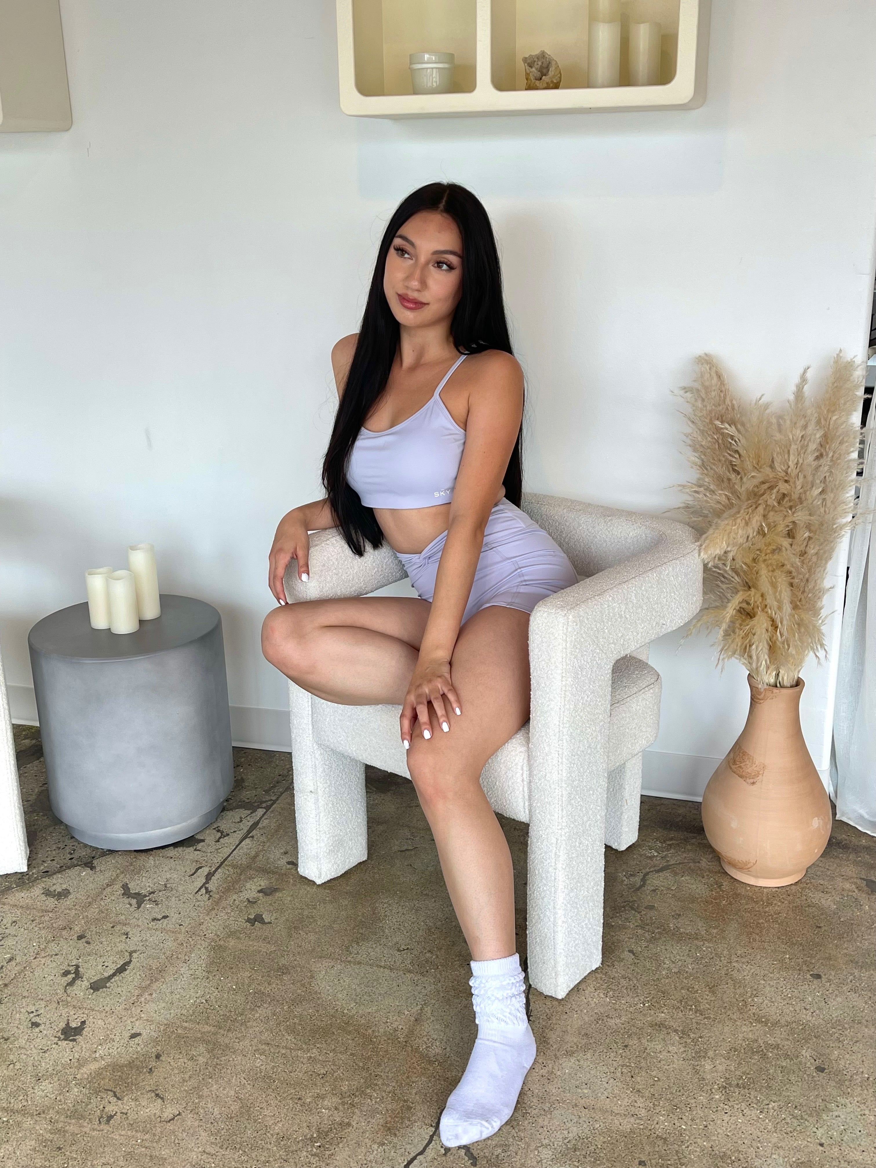 Soft Grey Solid Sports Bra with Back Twist Design