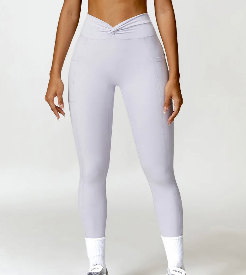 Soft Grey Twist Long Spandex with Pockets