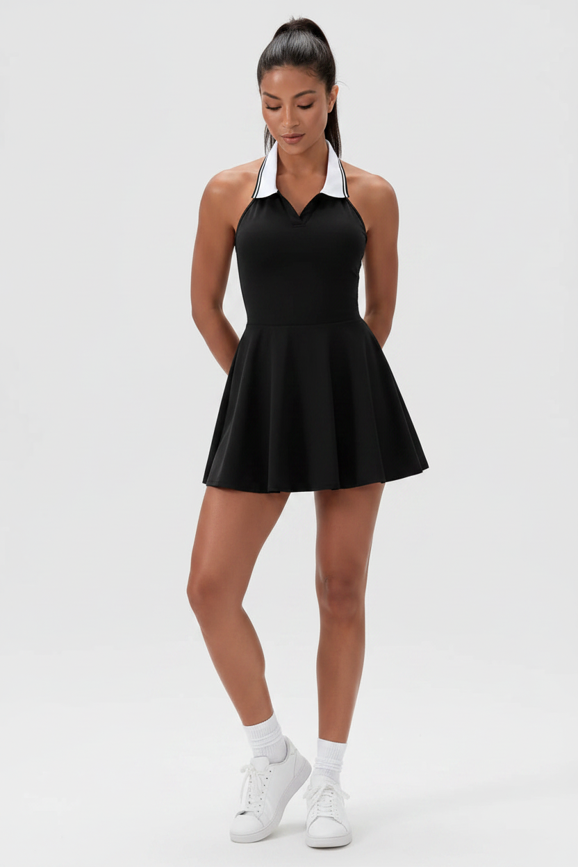 Black Halter Tennis Dress - New Model