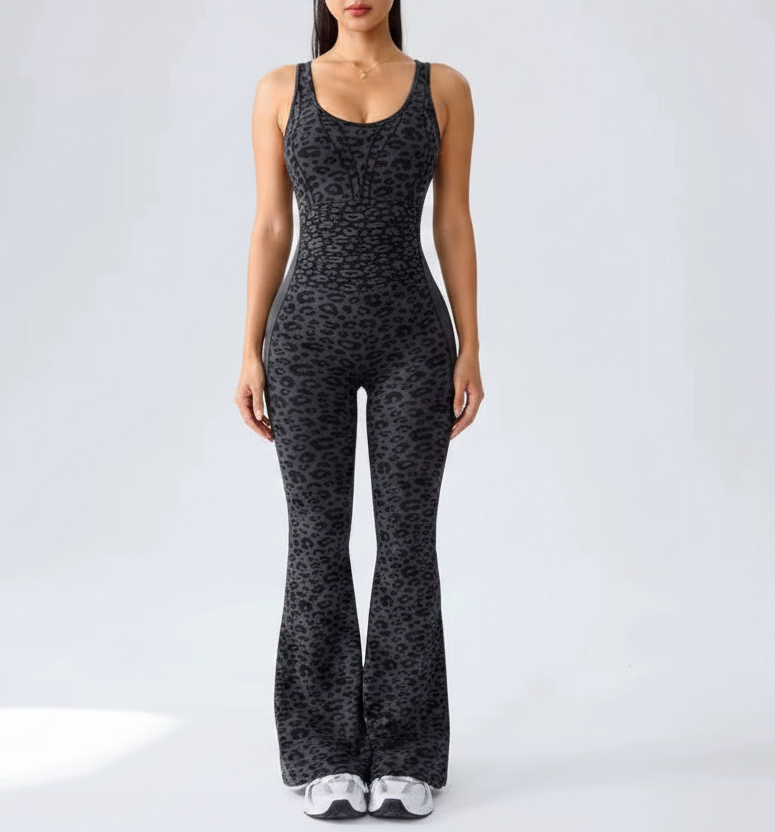Black Leopard Flare Jumpsuit