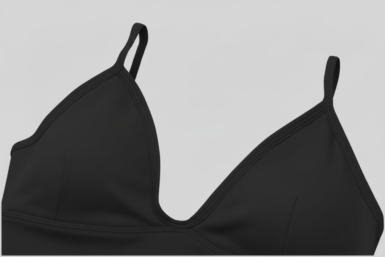 Black sports bra neckline detail