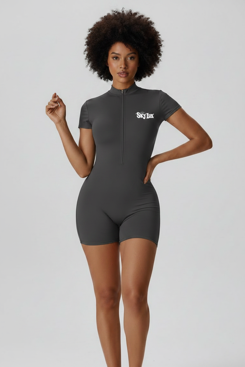 Gray SkyLux Romper - With Model Face