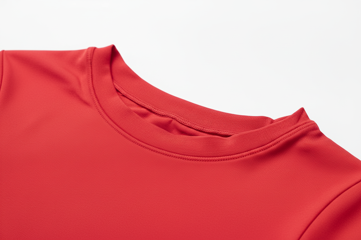 Hot red crop tee neckline detail