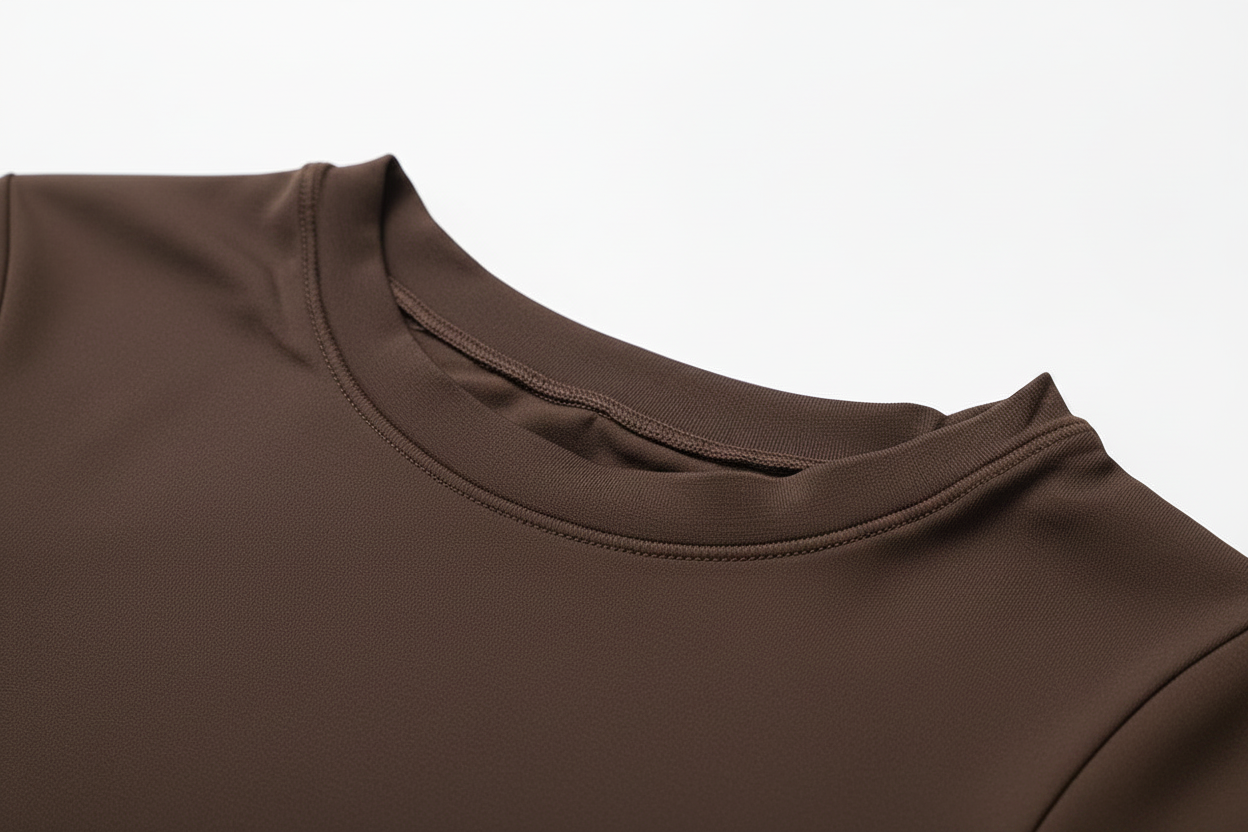 Mocha brown crop tee neckline detail
