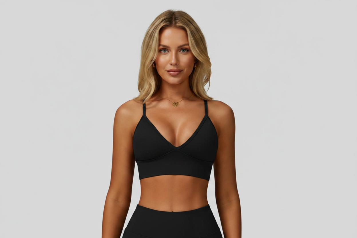 Model with face - black activewear set