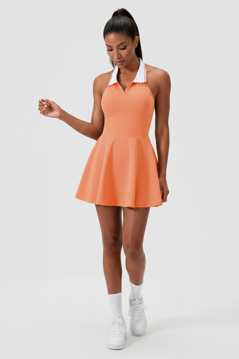 Orange Halter Tennis Dress - Model