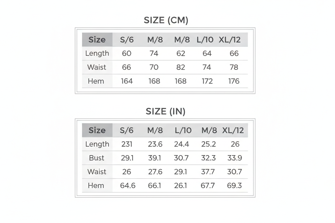 Professional Size Chart