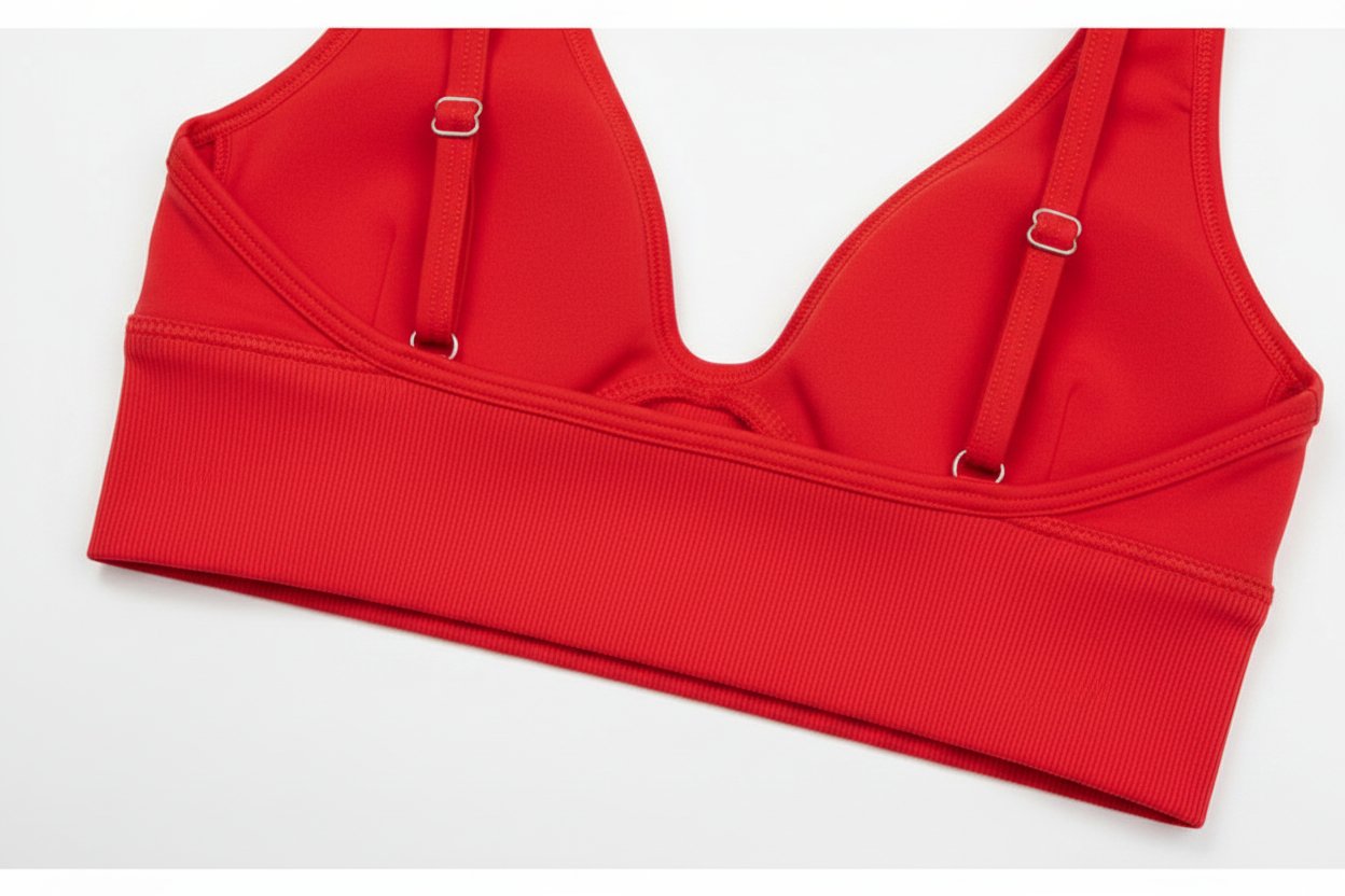 Red sports bra hem detail