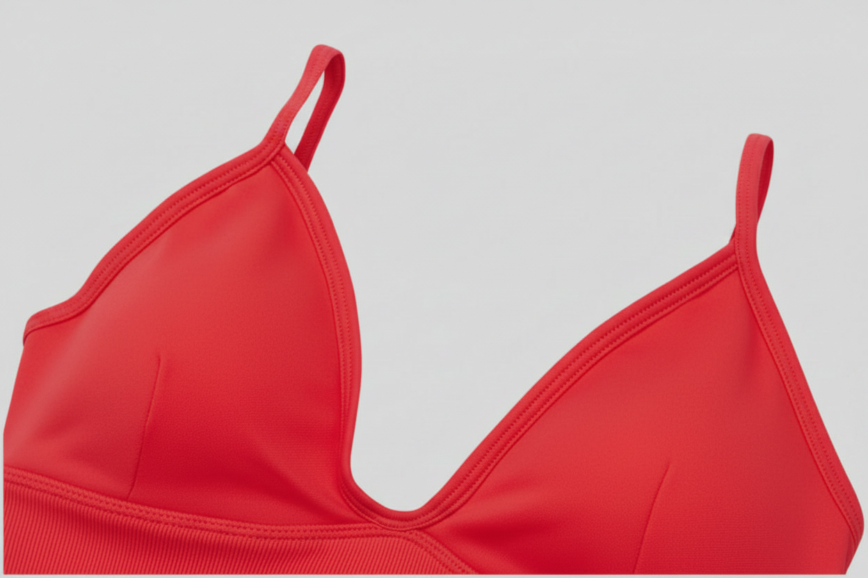 Red sports bra neckline detail