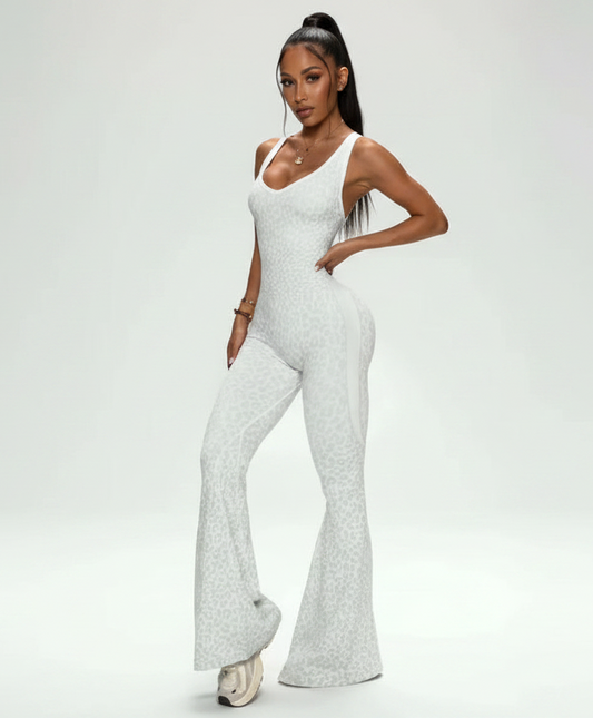 White Flare Jumpsuit with Model Face