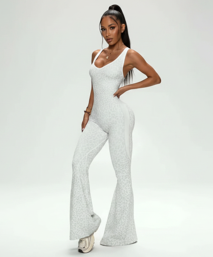 White Flare Jumpsuit with Model Face