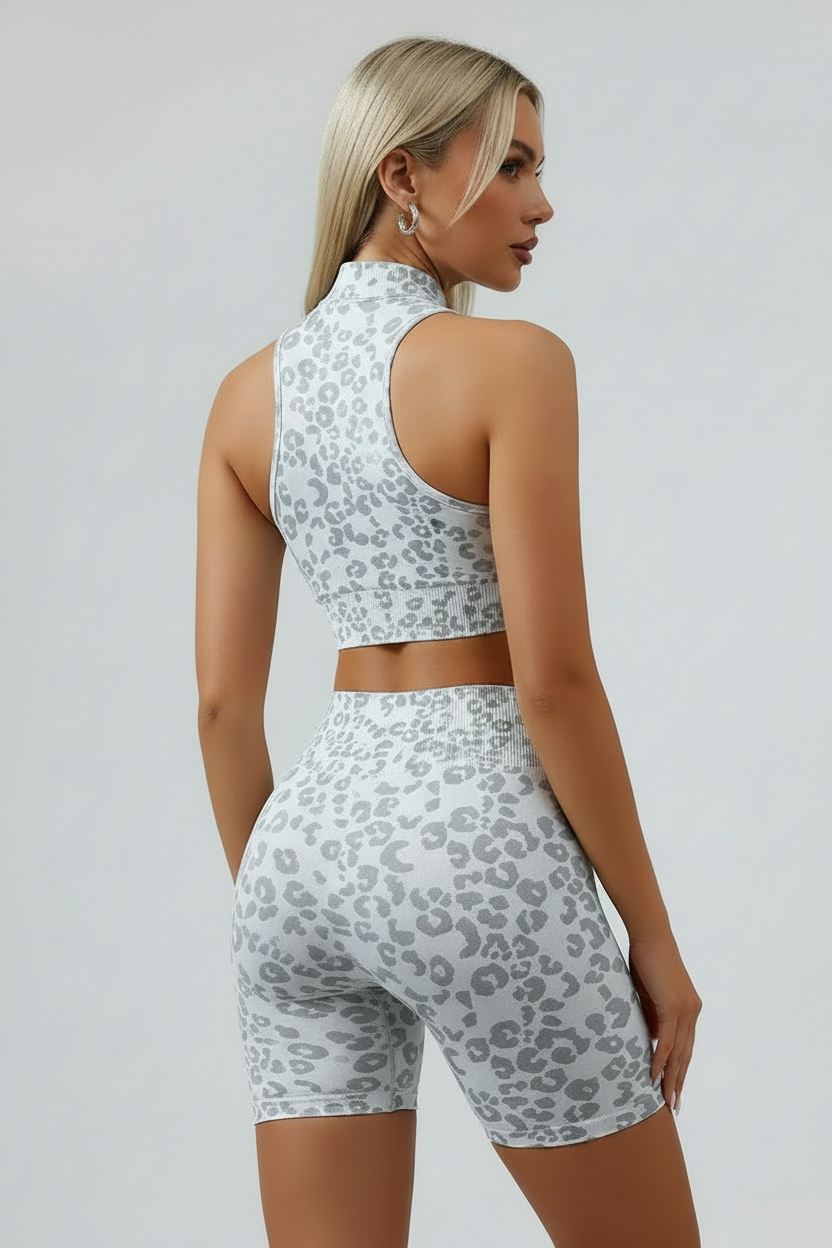 White Gray Leopard Activewear - Back View No Logo